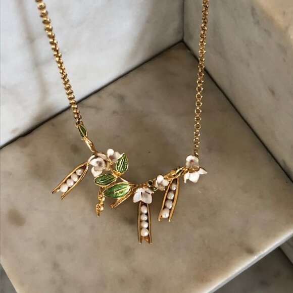 BILL SKINNER Retired Pearl Peas in Pod Gold Necklace Rare - Picture 8 of 17